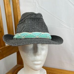 Turquoise band soft weave gray fedora Claire’s